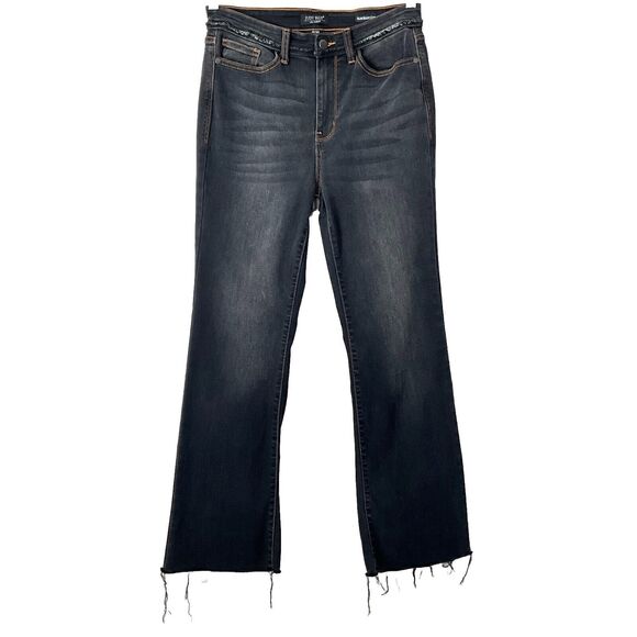 Judy Blue Slim Bootcut High Rise Jeans Black Washed Distressed Frayed Hem 30 - Picture 1 of 12